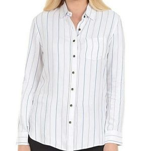 NWT JACHS Girlfriend White with Blue Stripes Button Down Shirt Women's Medium